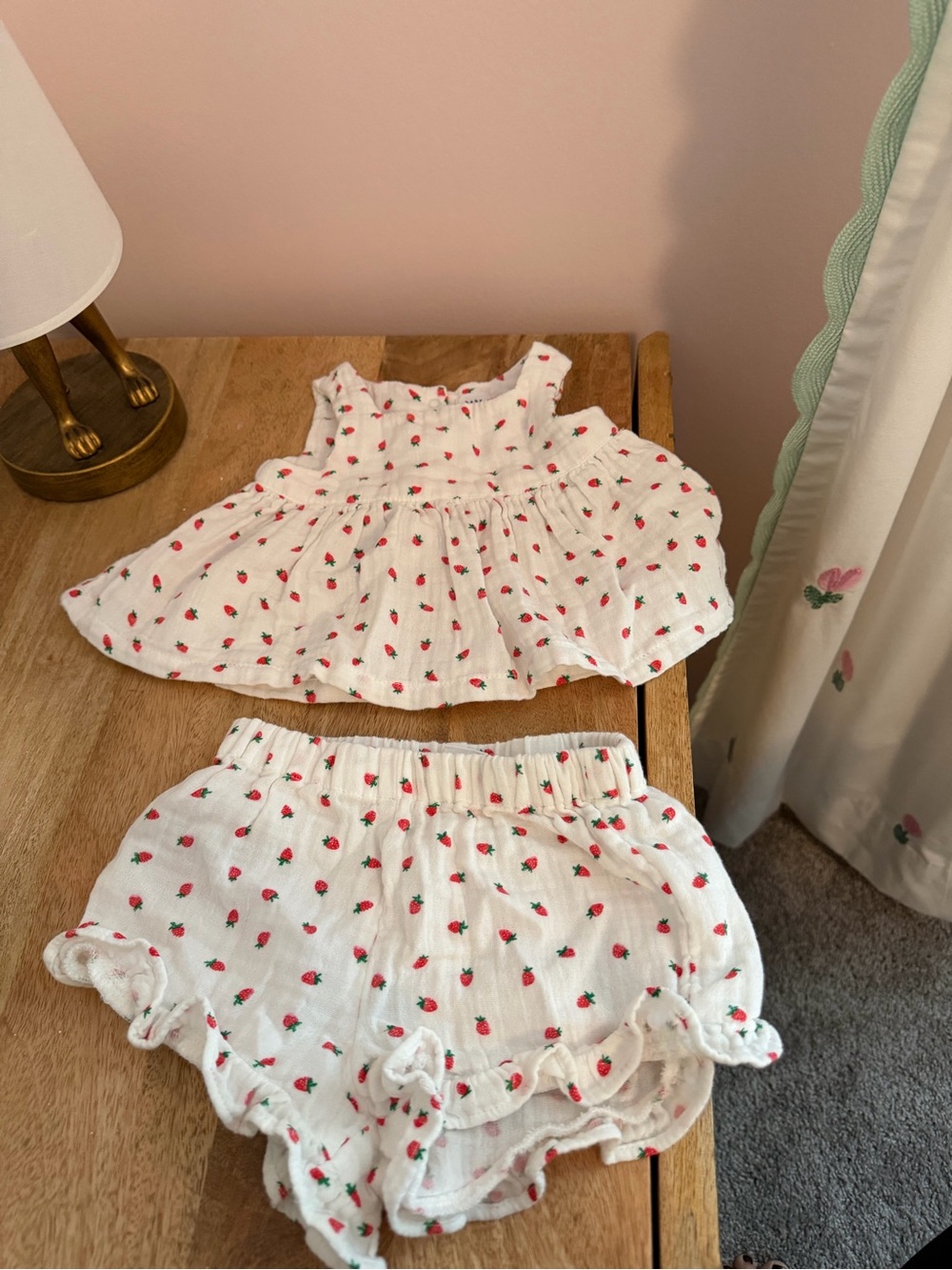GAP Baby White Muslin top and shorts with Red Strawberry Print